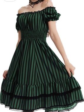 NWT Scarlet Darkness Green Black Stripe Gothic Pirate Corset MIDI Dress 2XL
